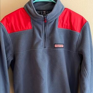 Vineyard Vines Red and Blue Quarter-Zip Fleece Jacket, Men XS
